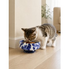 Feray Home Mama Kabı Kedi ve Köpek 1 Adet Doğal Mama Veya Su Kabı Lacivert Marble