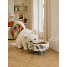 Feray Home Mama Kabı Kedi ve Köpek 1 Adet Doğal Mama Veya Su Kabı Gri Marble