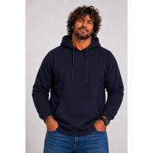 Starbattal Büyük Beden Erkek Kapüşonlu Basic Sweatshirt Lacivert Cepli Günlük Kullanım