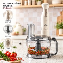 Emsan Çok Amaçlı 2000 W Mutfak Robotu, 1,5 L Hazne, Ikili Çelik Mikser Ucu, Çift Taraflı Doğrama Bıçağı, Turbo Fonksiyonu ve Paslanmaz Çelik Blender Ayağı + Tartı