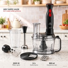 Emsan Çok Amaçlı 2000 W Mutfak Robotu, 1,5 L Hazne, Ikili Çelik Mikser Ucu, Çift Taraflı Doğrama Bıçağı, Turbo Fonksiyonu ve Paslanmaz Çelik Blender Ayağı + Tartı