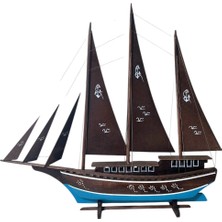 Okyanus Tekne Modelleri Üçlü Ahşap Yelkenli Tekne Modeli Mavi