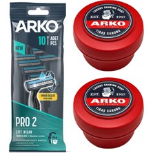 Arko Tıraş Bıçağı T2 Pro Poşet 10'lu + Arko Kase Tıraş Sabunu 150 gr X2 Tıraş Seti