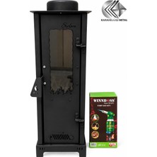 Karahisarlı Metal Mini Pelet Sobası – Cam Kapaklı Siyah Metal Isıtıcı Soba