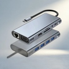 Çok Fonksiyonlu 8in1 Type-C Hub Hdmı 4K USB Adaptör Ofis ve Ev Kullanımı