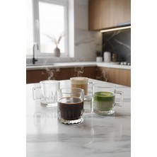 iselahome Lunavera Cam Mug Kupa Bardak 4’lü Set 250 ml Kulplu Kahve Çay Kupası 10 cm