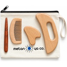 Metanoya Co. Ahşap Masaj Çubuğu & Tarak & Gua Sha & Selülit Masaj Aleti (Makyaj Çantası Hediye)