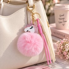 Kumru Studio Pembe Unicorn Ponponlu Çanta Charmı
