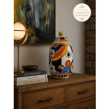 Feray Home Seramik Vazo - El Yapımı Geometrik Desenli Honey Pot