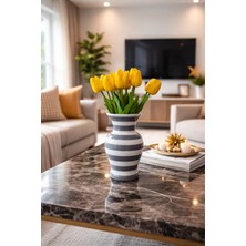 Feray Home Dekoratif Obje - Feri Vazo Gri Zebra Desen
