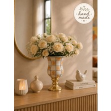 Feray Home Dekoratif Obje, Hand Made El Işi Çan Vazo Damalı Kahverengi Gold