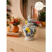 Feray Home Seramik Vazo - El Yapımı Limon Desenli Cube