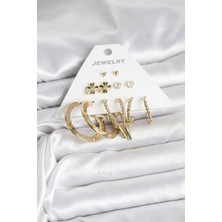 GV Home Mey Ithalat® Pirinç Gold Renk 6 Çift Kadın Küpe Seti