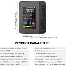 5'i 1 Arada Hava Kalitesi Ölçer Co2 Tvoc Hcho Sıcaklık Nem Göstergeli