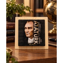 Ceren Wooden Atatürk Portreli Dekoratif Taş Tablo 12,5X12,5 cm – Masaüstü ve Duvar Kullanımlı