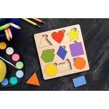 IdeaFabric Ahşap Geometrik Şekiller Yapbozu - Montessori Renk ve Şekil Eğitim Seti, 9 Parça Eğitici Çocuk Puzzle