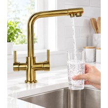VİTKARSU ARMATÜR Vitkar Su Armatür Arıtma Çıkışlı ( 3 yollu )  Mutfak Eviye Bataryası  - Gold  ( Altın )  Renk