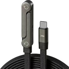 Fulltech FC161 240W Pd Type-C To Type-C Ultra Hızlı Şarj Kablosu ve Entegre Telefon Standı (1.2m Örgülü, E-Marker Çipli) Siyah