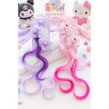 The Littles Kids Kuromi ve Hello Kitty Karakterli Mor - Pembe Renk Postişli Kız Çocuk Toka - 2 Çift