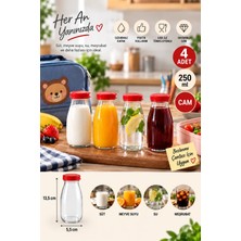 4 Adet 250 ml Şeffaf Sürahi Süt, Ayran, Su, Limonata, Meşrubat Şişesi Plastik Kapaklı Cam Şişe