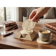 Riti Design Antik Mısır Temalı 3D Baskı 5'li Bardak Altlığı Seti + Piramit Stand