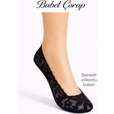 Tarz Babet Çorap Dantelli Silikonlu Babet 6 Lı Set Siyah