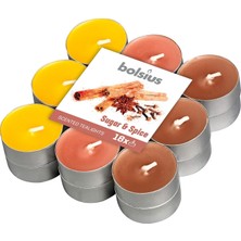Bolsius Kokulu Tealight Mum, Şeker ve Baharat Kokulu, Karışık Renkli, 18'li Paket, 4 Saatlik Yanma S