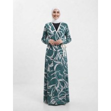Sedef Moda Tesettür Namaz Elbisesi Anne Yeşil Leopar Desenli Kruvaze