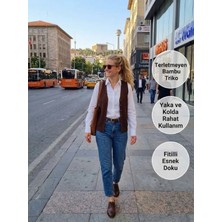 Urumday Kadın V Yaka Düğmeli Fitilli İnce Bambu Merserize Yelek