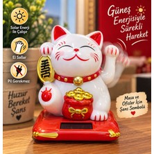 Seymen Bıçakçılık Solar Enerjili Şans Kedisi Maneki Neko El Sallayan Dekoratif Biblo Bereket Şans Sembolü Masaüstü Hediyelik