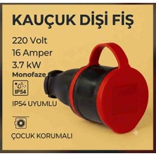 Srcelektronik Kauçuk Monofaze Dişi Fiş (İP54 Sertifikalı) Çocuk Korumalı 16A - 220 Volt - 3.7 Kw