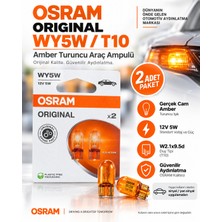 Osram Original WY5W T10 12V 5W Amber Turuncu Cam Sinyal Yan Sinyal Ampulü 2 Adet
