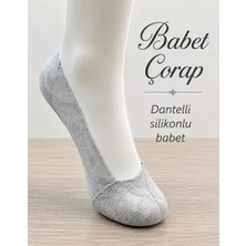 Tarz Babet Çorap Dantelli Silikonlu Babet 6 Lı Set Gri