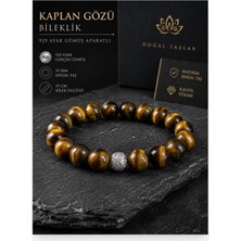 Leyan Doğal Taş Kaplan Gözü 10 mm 925 Ayar Gümüş Aparatlı  Doğal Taş Bileklik