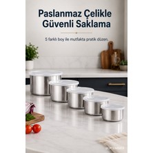 Septembris 5'li Paslanmaz Çelik Saklama Kabı Seti Şeffaf Kapaklı Çelik Karıştırma ve Saklama Kabı