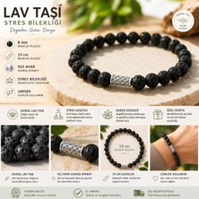 Leyan Doğal Taş Doğal Lav Taşı Stres Bilekliği - 8 mm Boncuk, 925 Ayar Gümüş Aparat, Unisex Doğal Taş Bileklik