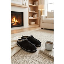 Relaxa Kadın Peluş Ev Terliği, Yumuşak Kürklü,yumuşak Tabanlı, Sıcak Kışlık Terlik Siyah