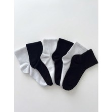 6'li Siyah Beyaz Kolej Çorap - Unisex Spor Çorap - Pamuklu Günlük Çorap