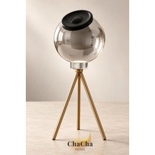ChaCha Home Füme Cam Küre Dekoratif Obje Gold Metal Tripod Ayaklı Masa Üstü Salon Ofis Ev Dekorasyon Aksesuarı