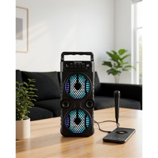 Alemdar Pazarlama LED Işıklı Kablosuz Bluetooth Hoparlör Yüksek Ses Güçlü Bas Performansı Taşınabilir Şarj