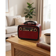 Alemdar Pazarlama Nostalji Radyo Bluetooth Hoparlör Usb-Sd Kart Giriş LED Fener Işıklı Bataryalı Pilli Yeni Nesi