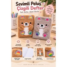Yenilig Sevimli Peluş Ayıcık Çizgili Not Defteri – Yumuşak Peluş Kapaklı 75 Sayfa – 21 x 15 cm