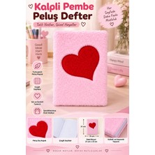 Yenilig Kalpli Pembe Peluş Defter 21 x 15 cm – Çizgili Sayfalı Sevimli Not Defteri – Hediyelik Peluş Kapaklı Günlük