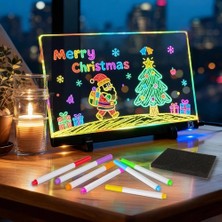 C&On Design C6ON Design 20X30 Büyük Boy LED Işıklı Yazı ve Çizim Tahtası - Şeffaf Akrilik Not Panosu, Stant ve 7 Renk Kalem Hediyeli