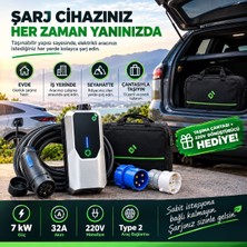 7 Kw 32A Taşınabilir Elektrikli Araç Şarj Istasyonu Type 2 Ev Şarj Cihazı + 220V Dönüştürücü + Taşıma Çantası
