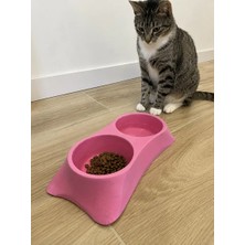 Homestead Ikili Model Beton Kedi Köpek Mama ve Su Kabı (24CM × 12CM × 5cm) - Pembe