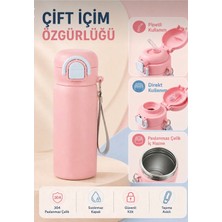 Hane216 304 Paslanmaz Çelik Çocuk Su Matarası 600 ml Çift Içim Modlu Kilit Kapaklı Sızdırmaz Suluk