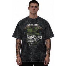 Sevbano Metallica Rock Metal Müzik Grubu Baskılı Unisex Oversize Vintage Yıkamalı Tişört