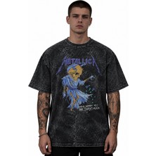 Sevbano Metallica Rock Metal Müzik Grubu Baskılı Unisex Oversize Vintage Yıkamalı Tişört