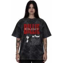 Sevbano Billie Eilish Şarkıcı Baskılı Unisex Oversize Vintage Yıkamalı Tişört